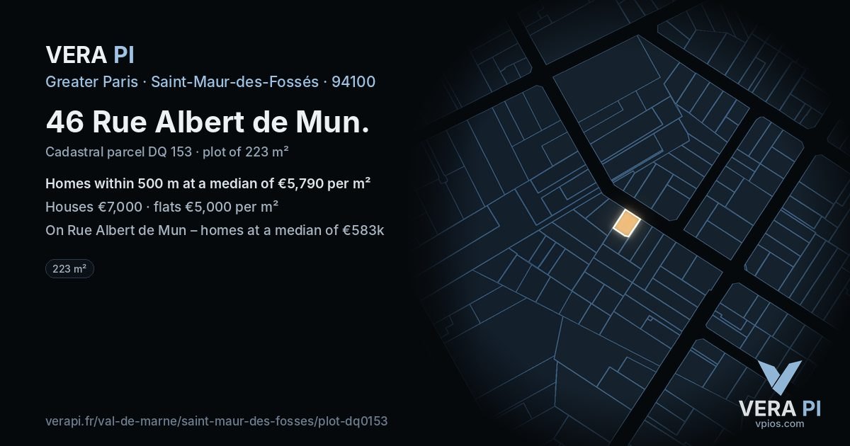 46 Rue Albert de Mun, Saint-Maur-des-Fossés at night – the plot lit, the parcels around coloured by the prices near them