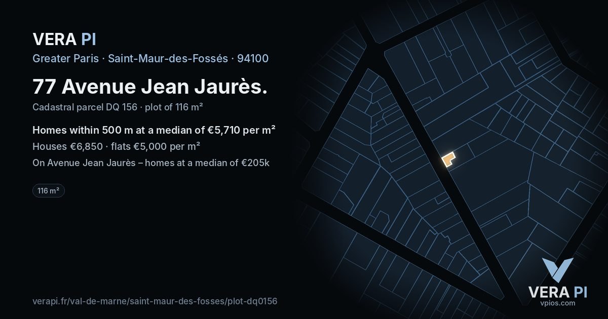 77 Avenue Jean Jaurès, Saint-Maur-des-Fossés at night – the plot lit, the parcels around coloured by the prices near them