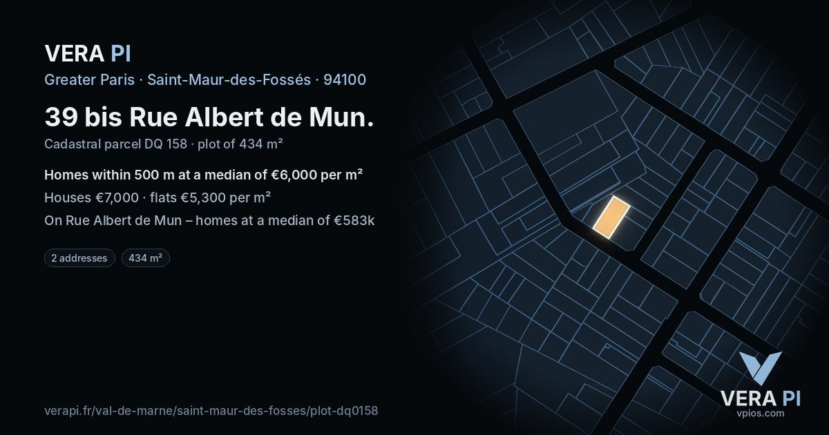 39 bis Rue Albert de Mun, Saint-Maur-des-Fossés at night – the plot lit, the parcels around coloured by the prices near them