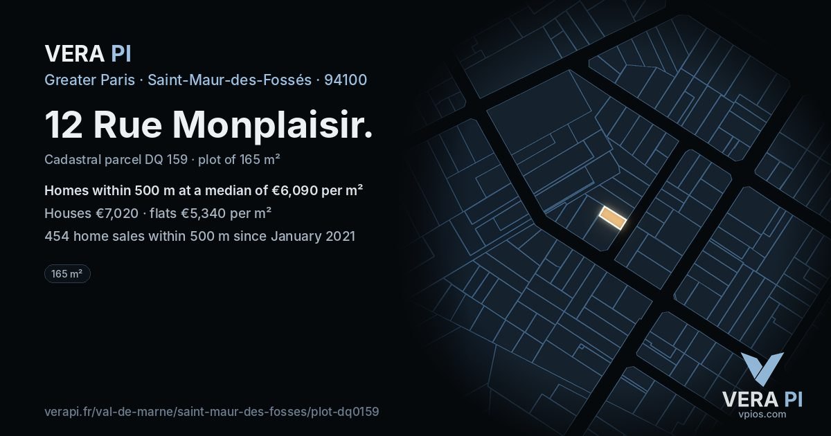 12 Rue Monplaisir, Saint-Maur-des-Fossés at night – the plot lit, the parcels around coloured by the prices near them