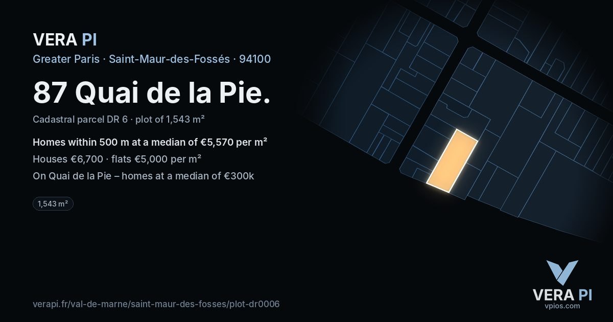 87 Quai de la Pie, Saint-Maur-des-Fossés at night – the plot lit, the parcels around coloured by the prices near them