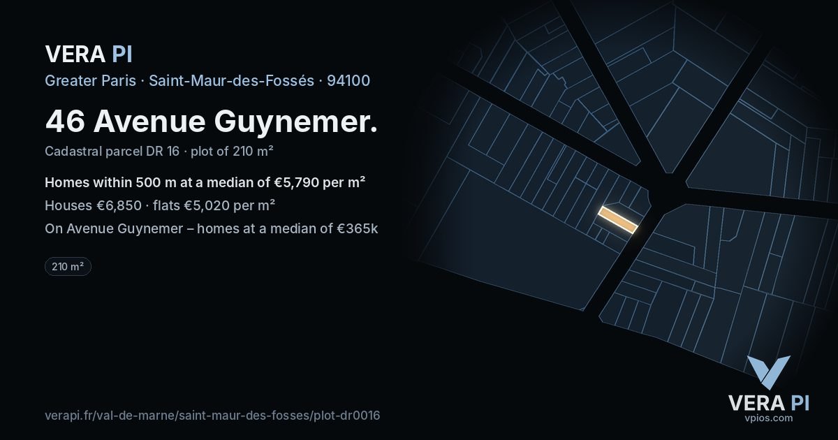 46 Avenue Guynemer, Saint-Maur-des-Fossés at night – the plot lit, the parcels around coloured by the prices near them