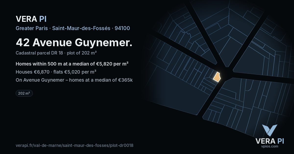 42 Avenue Guynemer, Saint-Maur-des-Fossés at night – the plot lit, the parcels around coloured by the prices near them