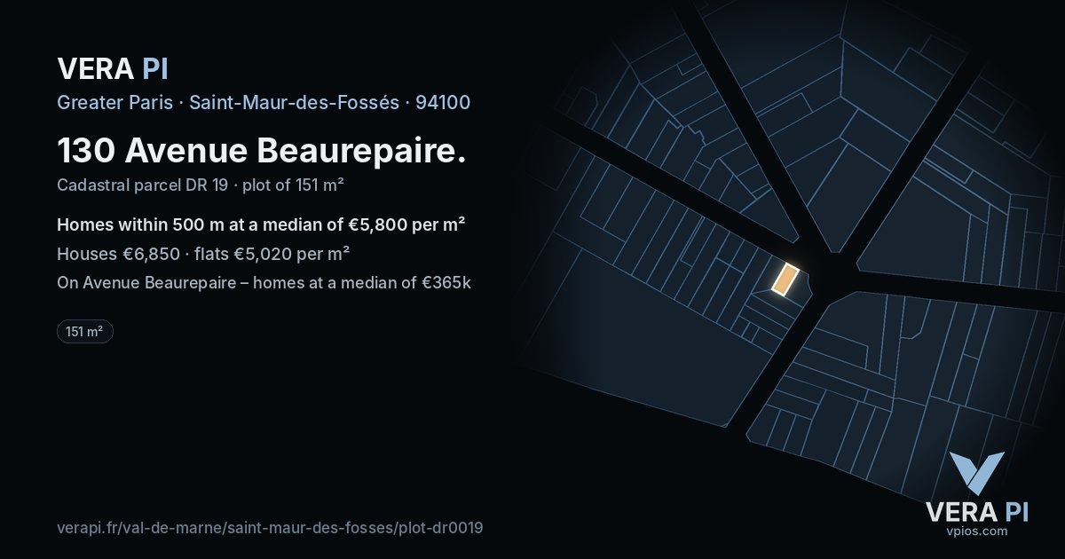 130 Avenue Beaurepaire, Saint-Maur-des-Fossés at night – the plot lit, the parcels around coloured by the prices near them