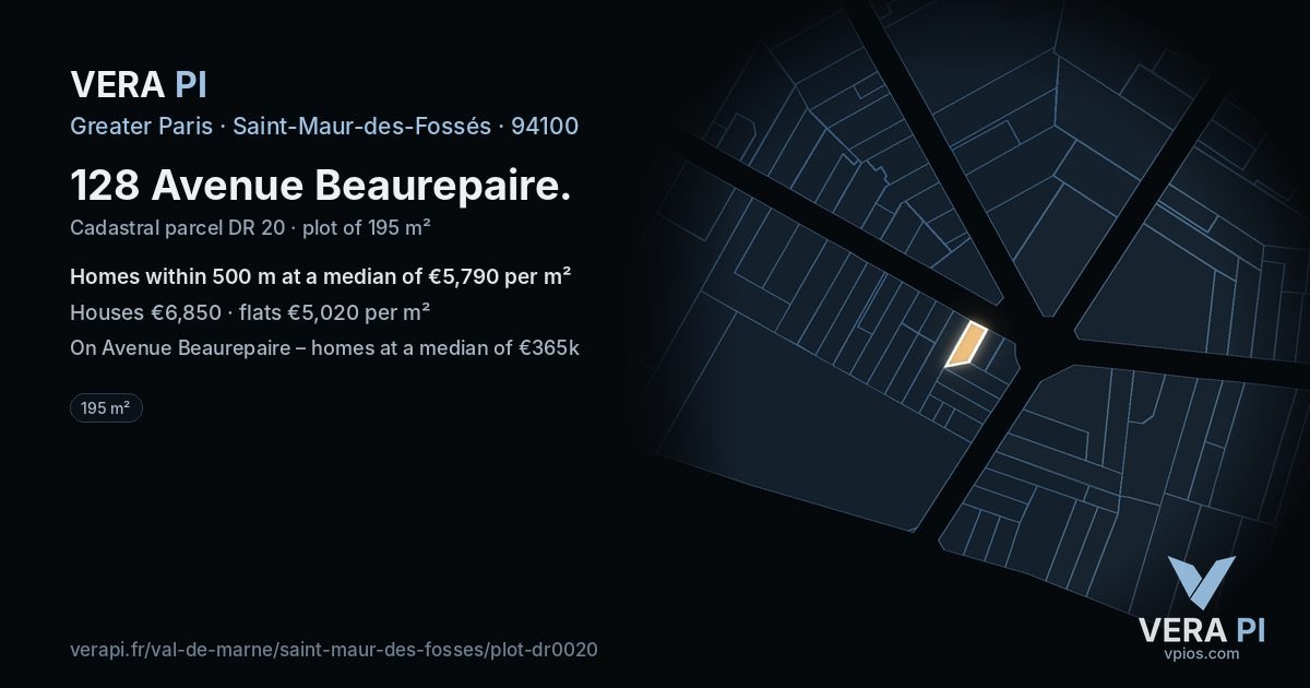128 Avenue Beaurepaire, Saint-Maur-des-Fossés at night – the plot lit, the parcels around coloured by the prices near them