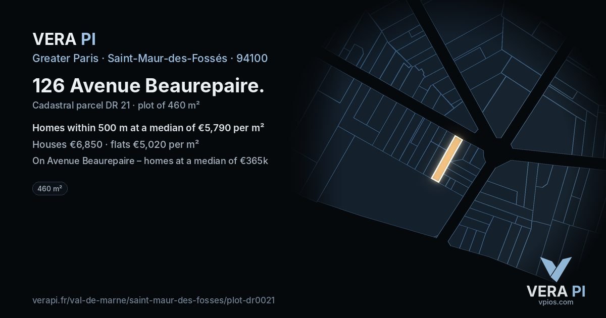126 Avenue Beaurepaire, Saint-Maur-des-Fossés at night – the plot lit, the parcels around coloured by the prices near them