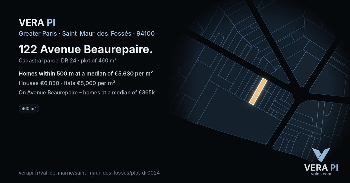 122 Avenue Beaurepaire, Saint-Maur-des-Fossés at night – the plot lit, the parcels around coloured by the prices near them