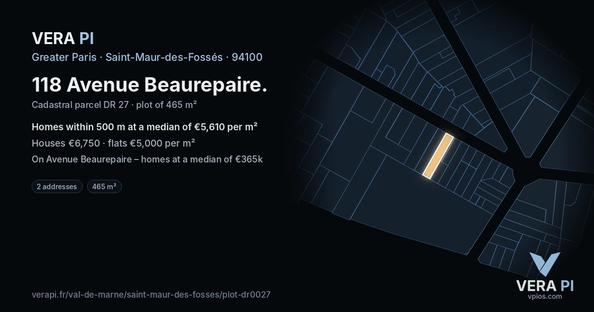 118 Avenue Beaurepaire, Saint-Maur-des-Fossés at night – the plot lit, the parcels around coloured by the prices near them