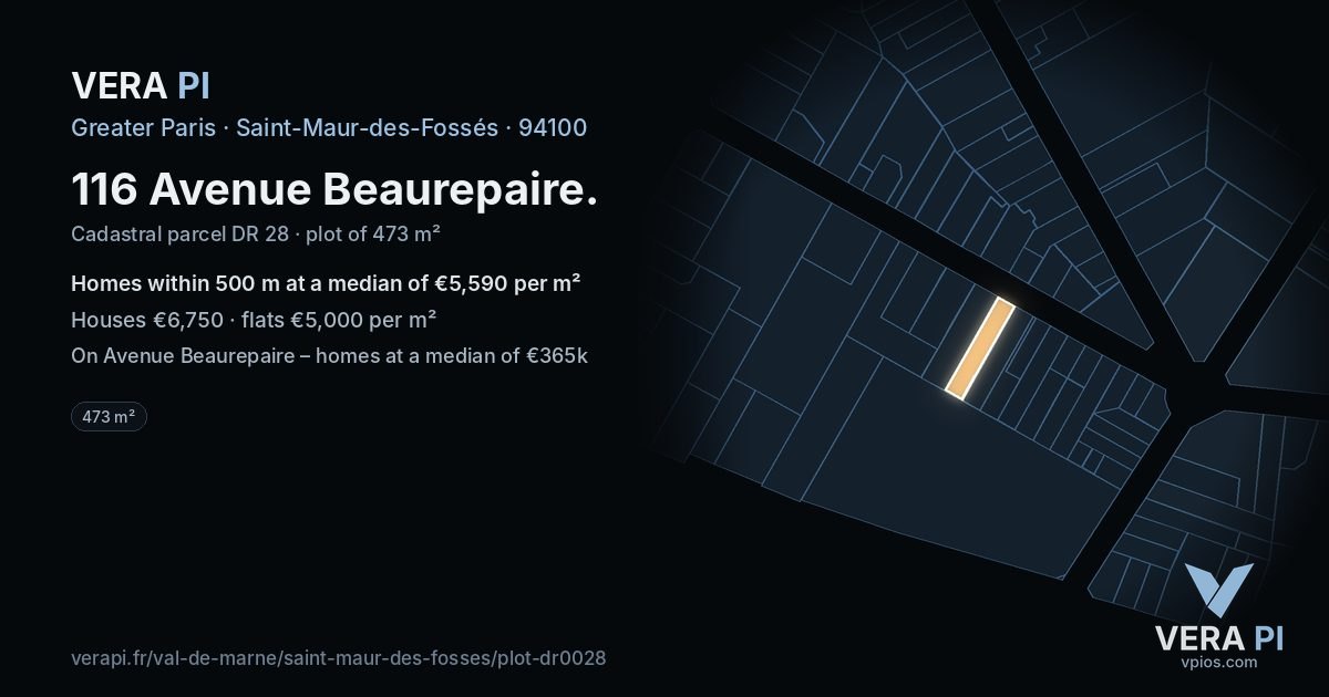 116 Avenue Beaurepaire, Saint-Maur-des-Fossés at night – the plot lit, the parcels around coloured by the prices near them