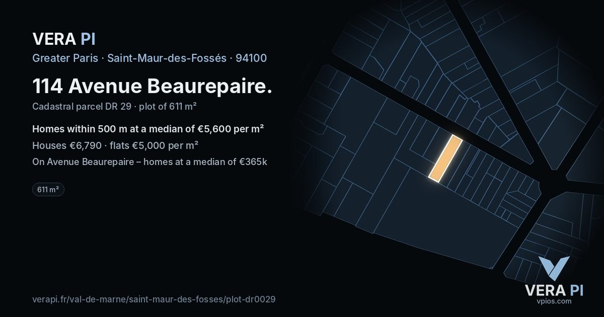 114 Avenue Beaurepaire, Saint-Maur-des-Fossés at night – the plot lit, the parcels around coloured by the prices near them