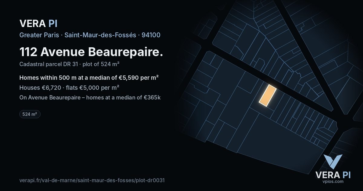 112 Avenue Beaurepaire, Saint-Maur-des-Fossés at night – the plot lit, the parcels around coloured by the prices near them