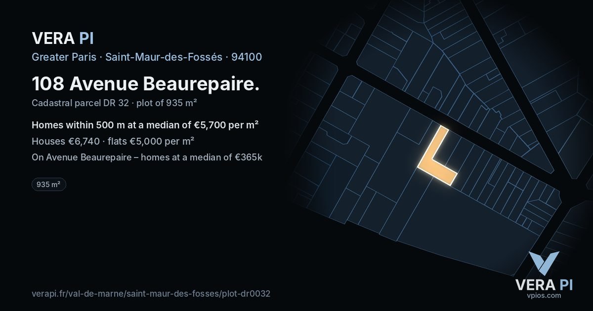 108 Avenue Beaurepaire, Saint-Maur-des-Fossés at night – the plot lit, the parcels around coloured by the prices near them