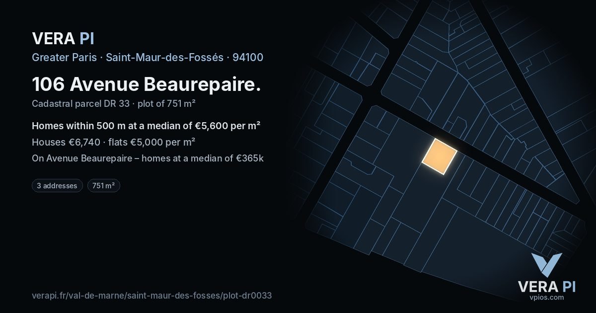 106 Avenue Beaurepaire, Saint-Maur-des-Fossés at night – the plot lit, the parcels around coloured by the prices near them