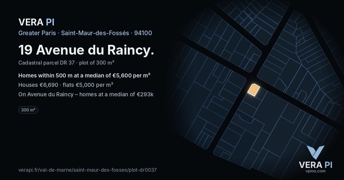 19 Avenue du Raincy, Saint-Maur-des-Fossés at night – the plot lit, the parcels around coloured by the prices near them