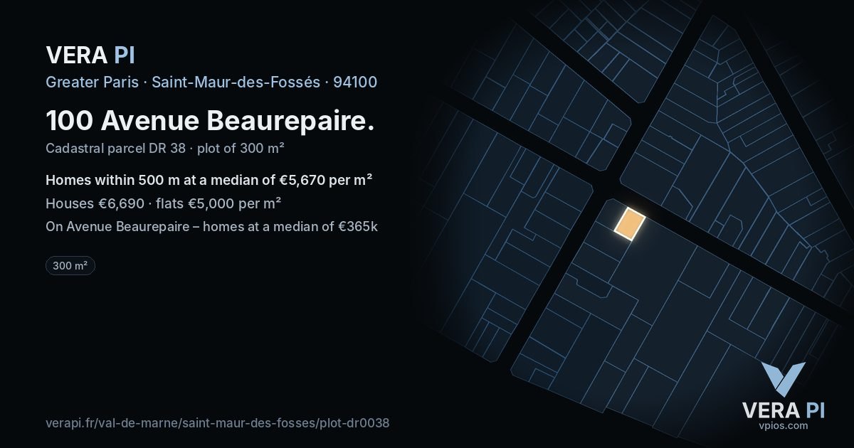 100 Avenue Beaurepaire, Saint-Maur-des-Fossés at night – the plot lit, the parcels around coloured by the prices near them