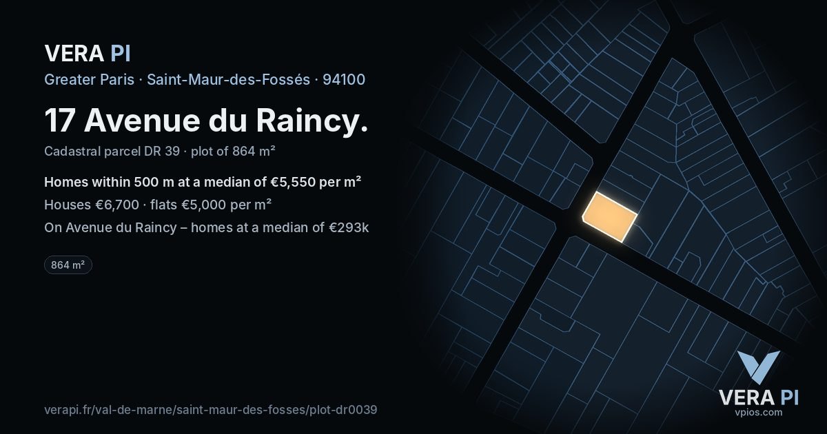 17 Avenue du Raincy, Saint-Maur-des-Fossés at night – the plot lit, the parcels around coloured by the prices near them