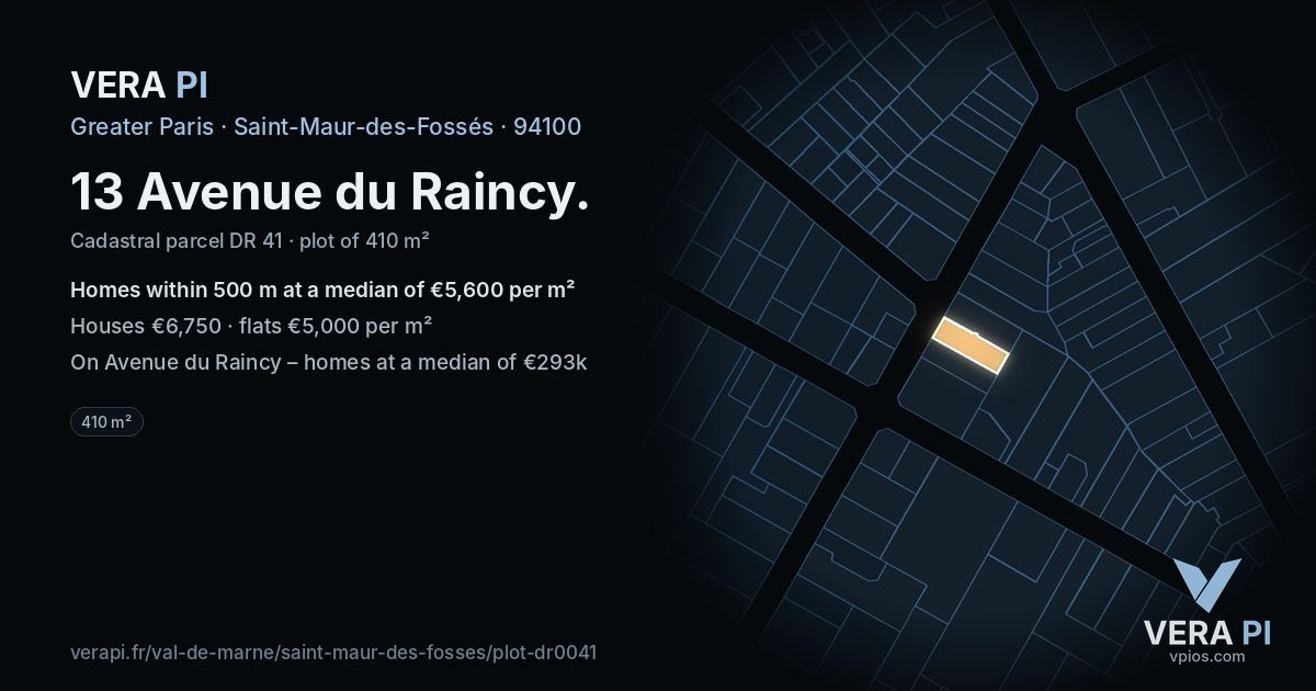 13 Avenue du Raincy, Saint-Maur-des-Fossés at night – the plot lit, the parcels around coloured by the prices near them