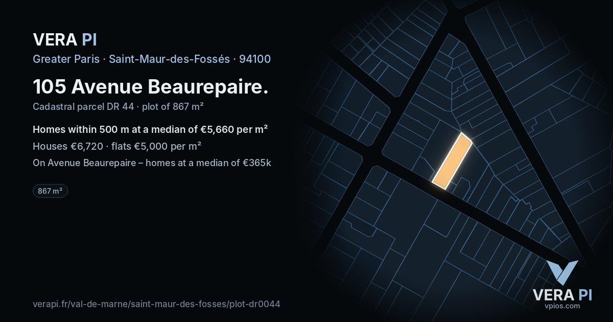 105 Avenue Beaurepaire, Saint-Maur-des-Fossés at night – the plot lit, the parcels around coloured by the prices near them