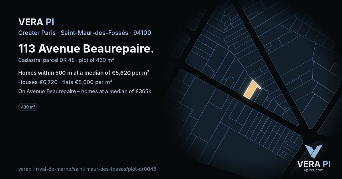 113 Avenue Beaurepaire, Saint-Maur-des-Fossés at night – the plot lit, the parcels around coloured by the prices near them