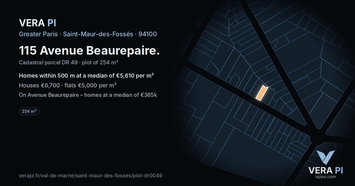 115 Avenue Beaurepaire, Saint-Maur-des-Fossés at night – the plot lit, the parcels around coloured by the prices near them