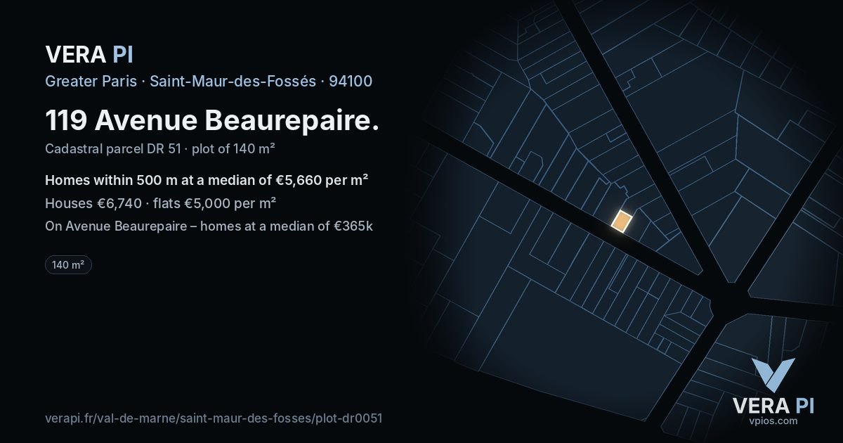 119 Avenue Beaurepaire, Saint-Maur-des-Fossés at night – the plot lit, the parcels around coloured by the prices near them