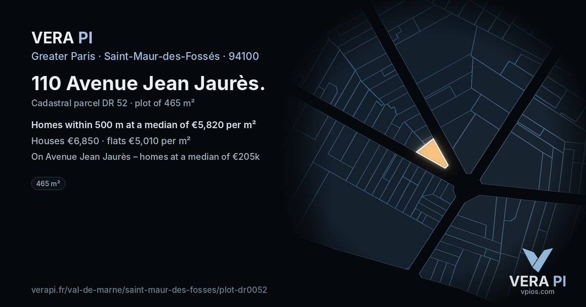 110 Avenue Jean Jaurès, Saint-Maur-des-Fossés at night – the plot lit, the parcels around coloured by the prices near them
