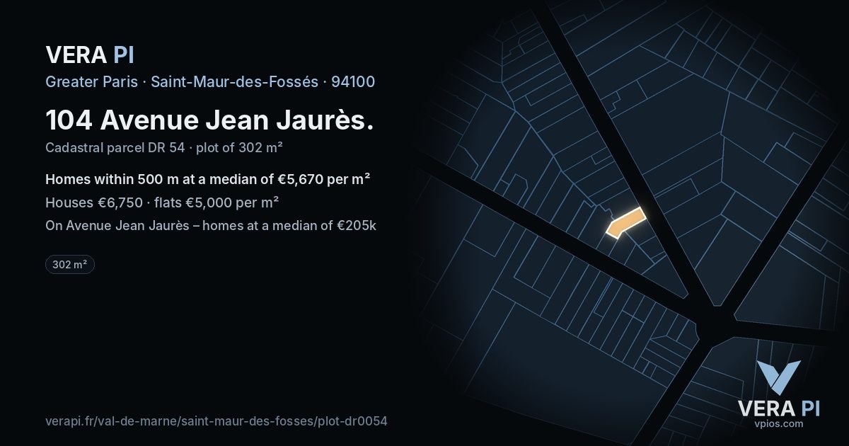 104 Avenue Jean Jaurès, Saint-Maur-des-Fossés at night – the plot lit, the parcels around coloured by the prices near them
