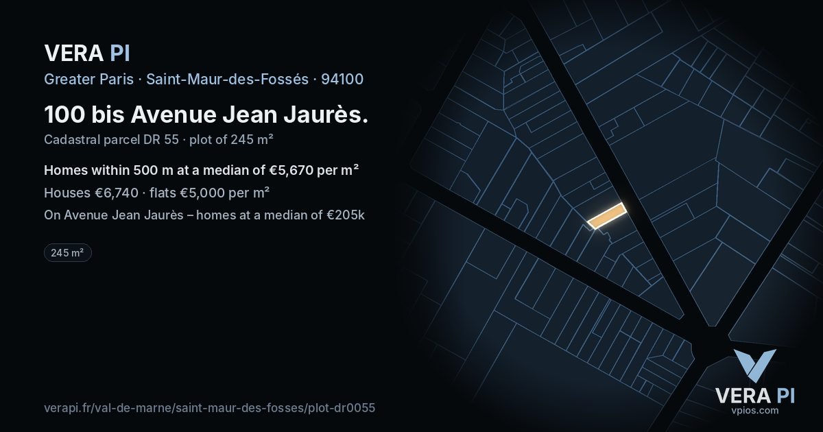 100 bis Avenue Jean Jaurès, Saint-Maur-des-Fossés at night – the plot lit, the parcels around coloured by the prices near them