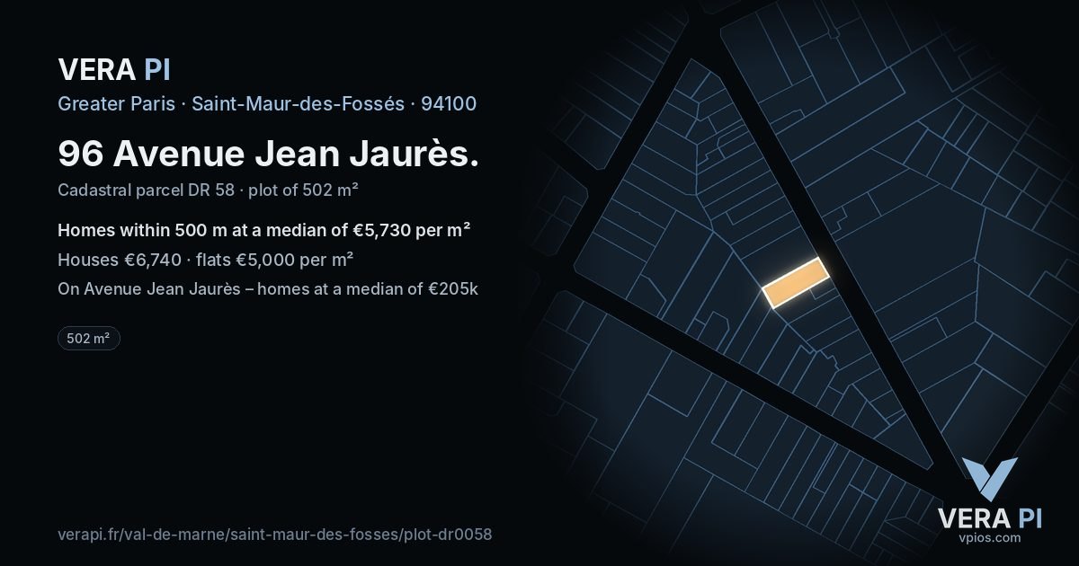 96 Avenue Jean Jaurès, Saint-Maur-des-Fossés at night – the plot lit, the parcels around coloured by the prices near them