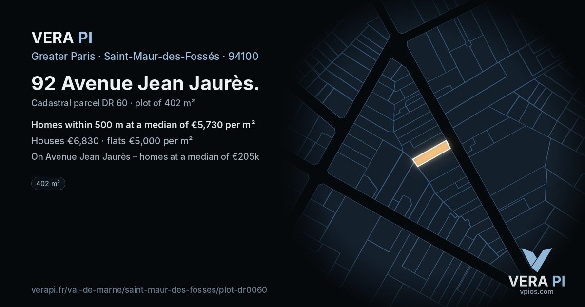 92 Avenue Jean Jaurès, Saint-Maur-des-Fossés at night – the plot lit, the parcels around coloured by the prices near them