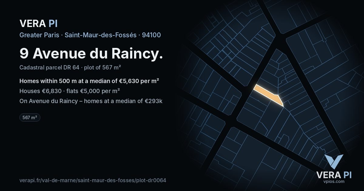 9 Avenue du Raincy, Saint-Maur-des-Fossés at night – the plot lit, the parcels around coloured by the prices near them