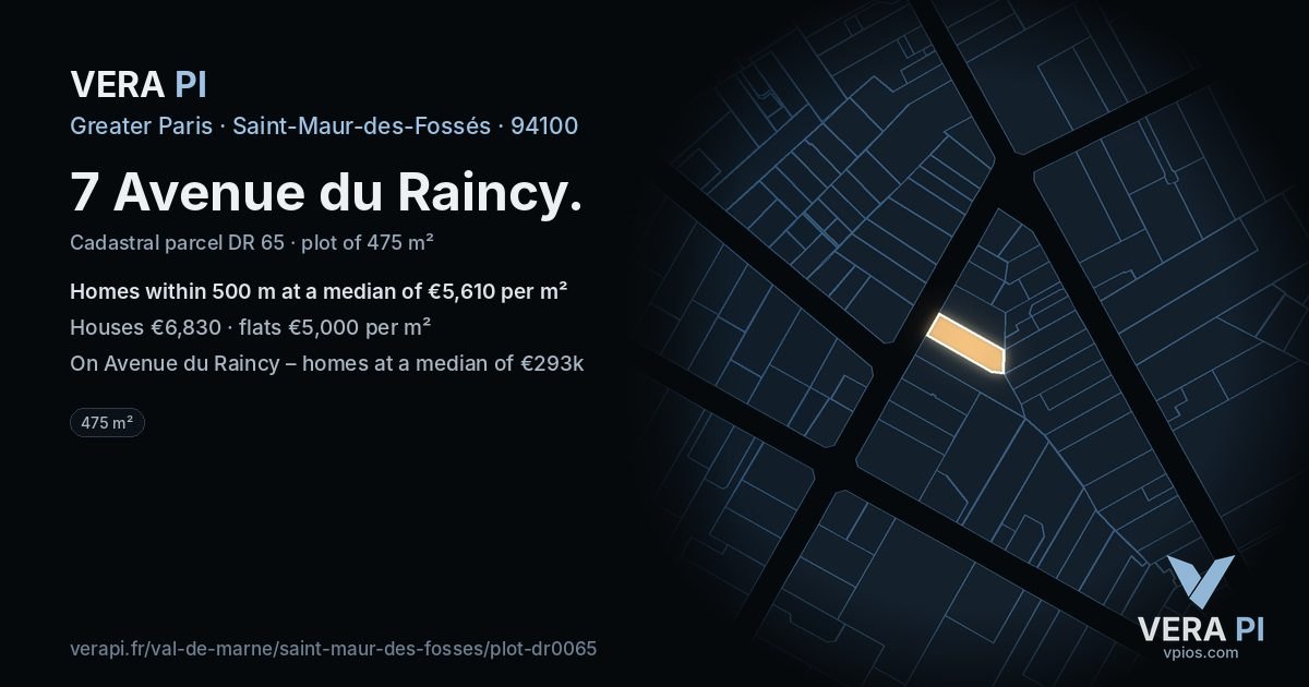7 Avenue du Raincy, Saint-Maur-des-Fossés at night – the plot lit, the parcels around coloured by the prices near them
