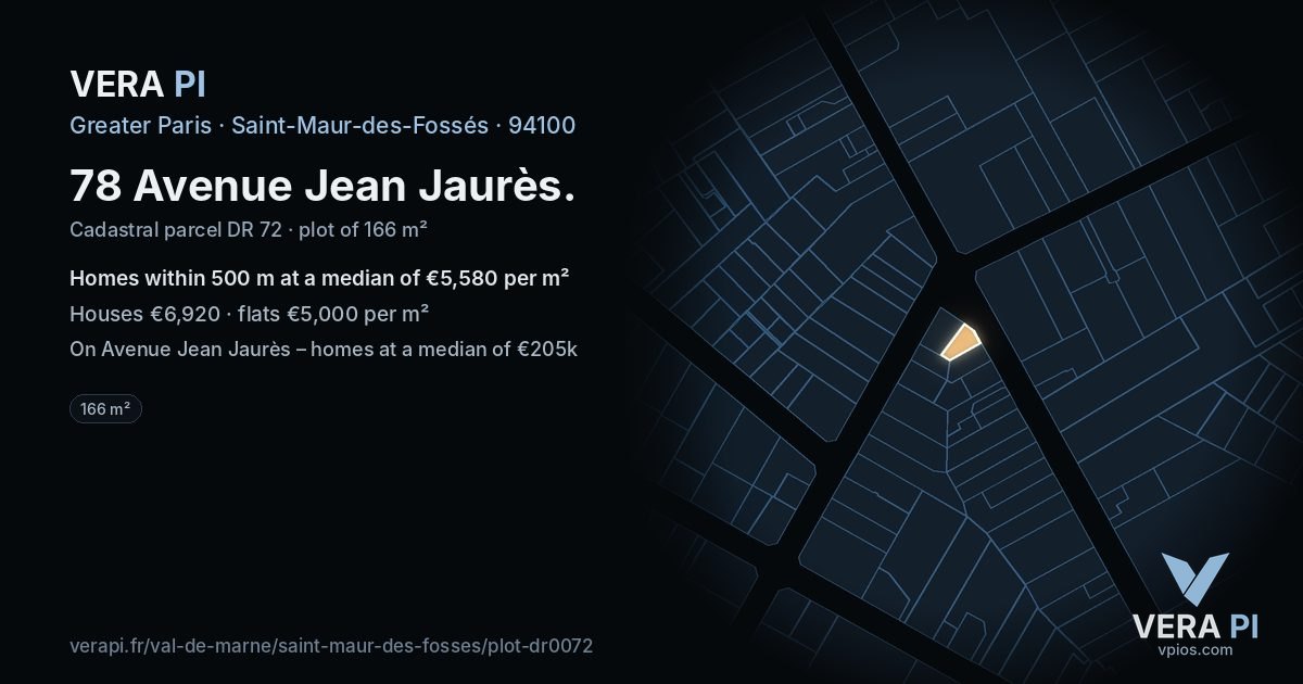 78 Avenue Jean Jaurès, Saint-Maur-des-Fossés at night – the plot lit, the parcels around coloured by the prices near them