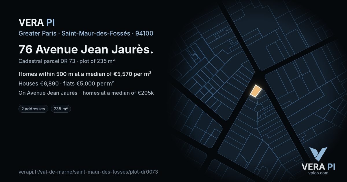 76 Avenue Jean Jaurès, Saint-Maur-des-Fossés at night – the plot lit, the parcels around coloured by the prices near them