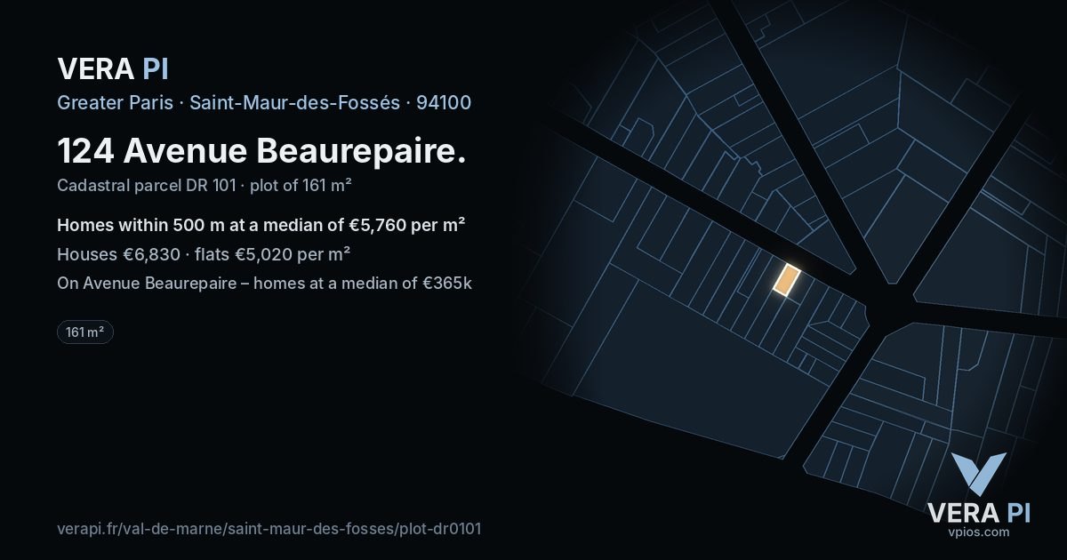 124 Avenue Beaurepaire, Saint-Maur-des-Fossés at night – the plot lit, the parcels around coloured by the prices near them