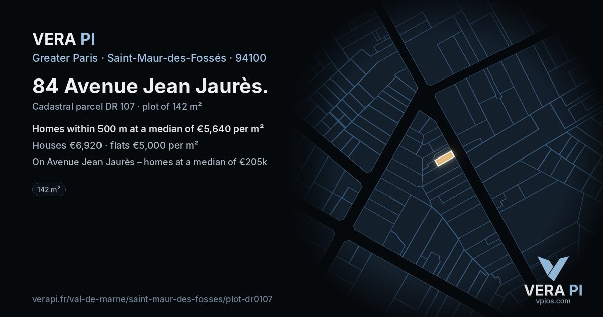 84 Avenue Jean Jaurès, Saint-Maur-des-Fossés at night – the plot lit, the parcels around coloured by the prices near them