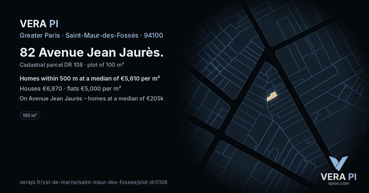 82 Avenue Jean Jaurès, Saint-Maur-des-Fossés at night – the plot lit, the parcels around coloured by the prices near them