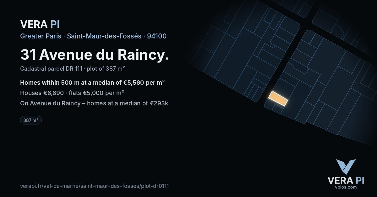 31 Avenue du Raincy, Saint-Maur-des-Fossés at night – the plot lit, the parcels around coloured by the prices near them