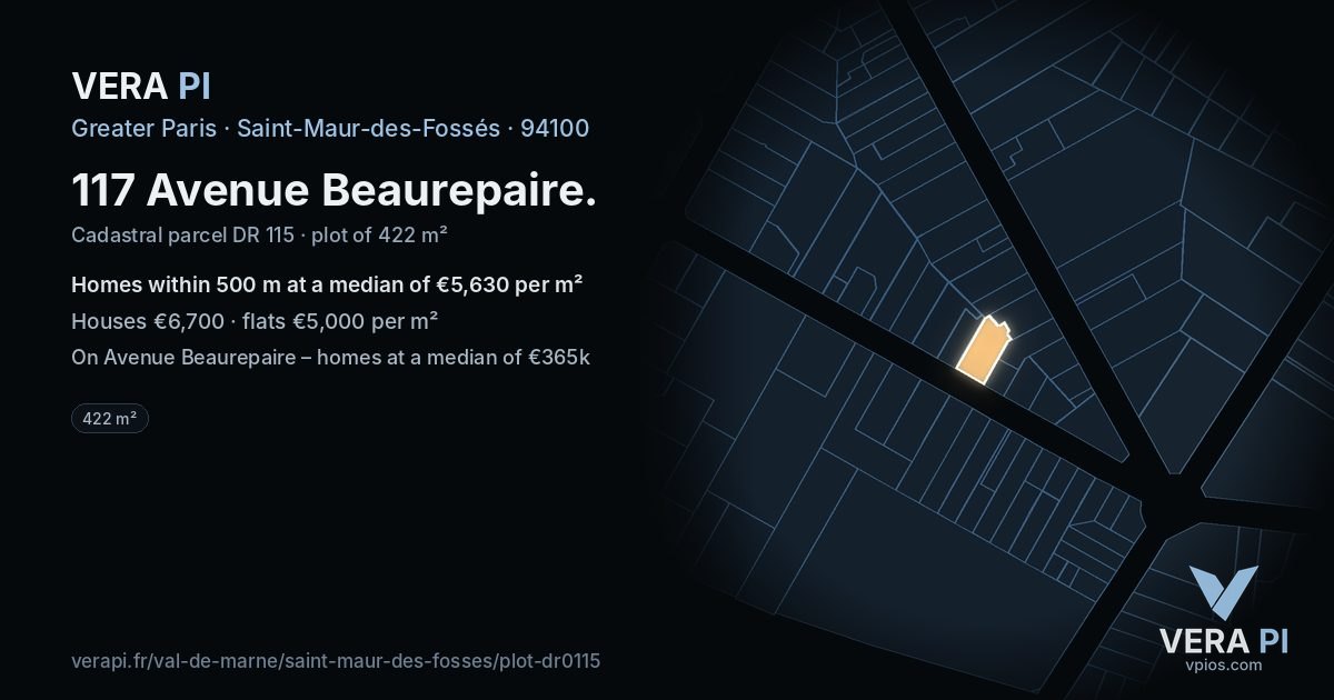 117 Avenue Beaurepaire, Saint-Maur-des-Fossés at night – the plot lit, the parcels around coloured by the prices near them
