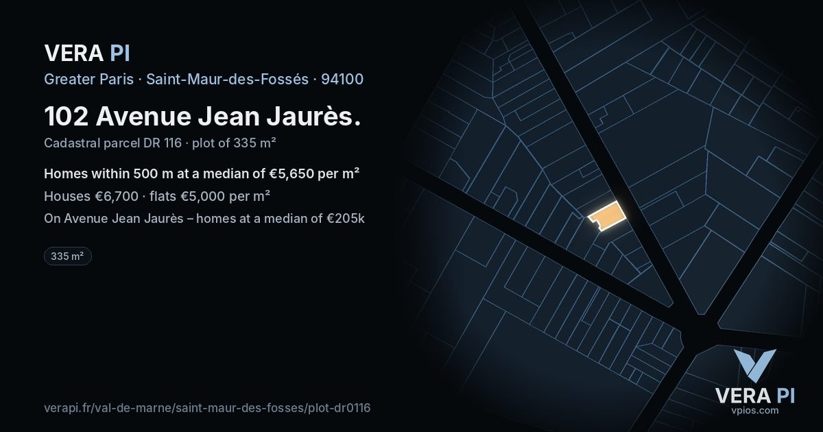 102 Avenue Jean Jaurès, Saint-Maur-des-Fossés at night – the plot lit, the parcels around coloured by the prices near them