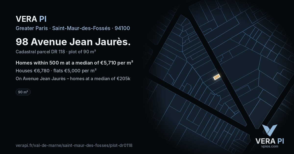98 Avenue Jean Jaurès, Saint-Maur-des-Fossés at night – the plot lit, the parcels around coloured by the prices near them