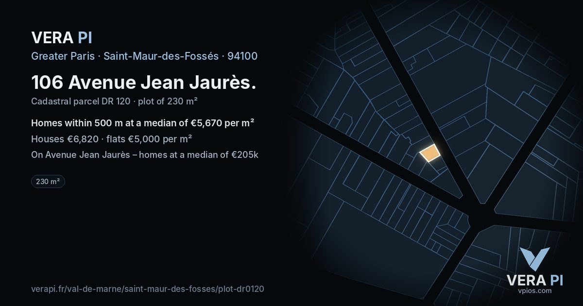 106 Avenue Jean Jaurès, Saint-Maur-des-Fossés at night – the plot lit, the parcels around coloured by the prices near them