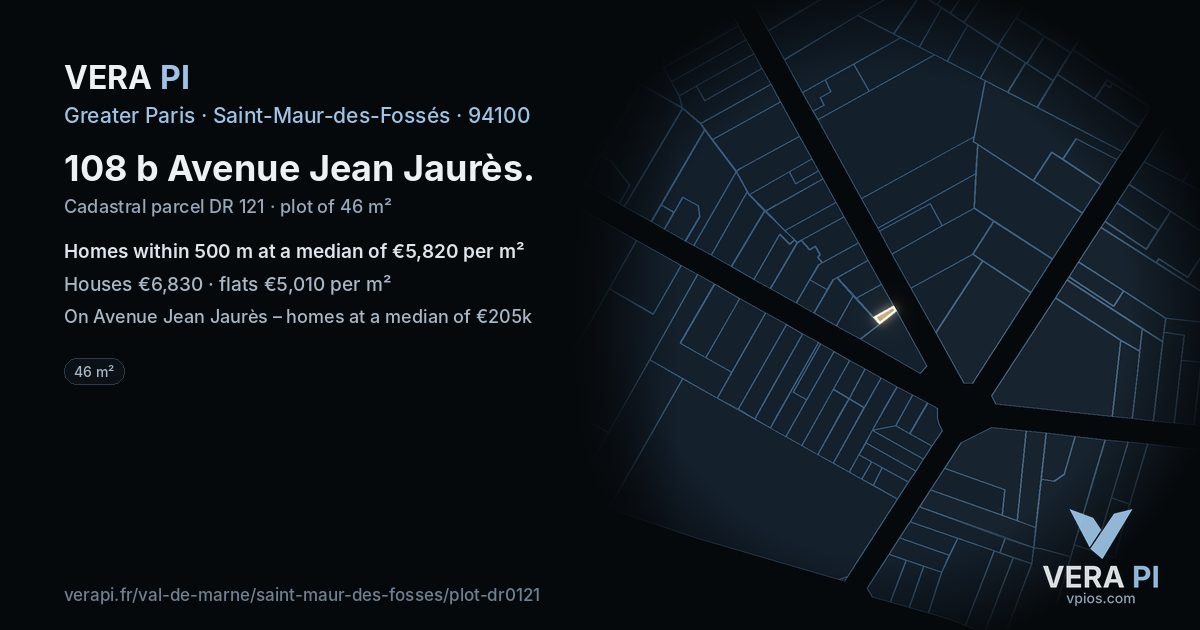 108 b Avenue Jean Jaurès, Saint-Maur-des-Fossés at night – the plot lit, the parcels around coloured by the prices near them