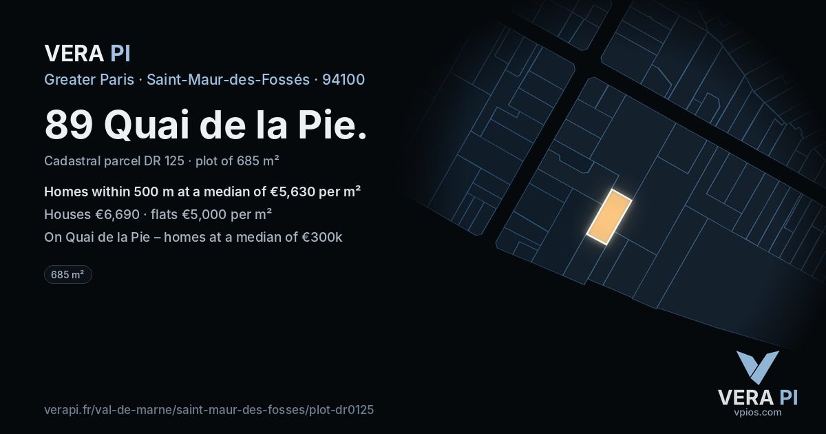 89 Quai de la Pie, Saint-Maur-des-Fossés at night – the plot lit, the parcels around coloured by the prices near them