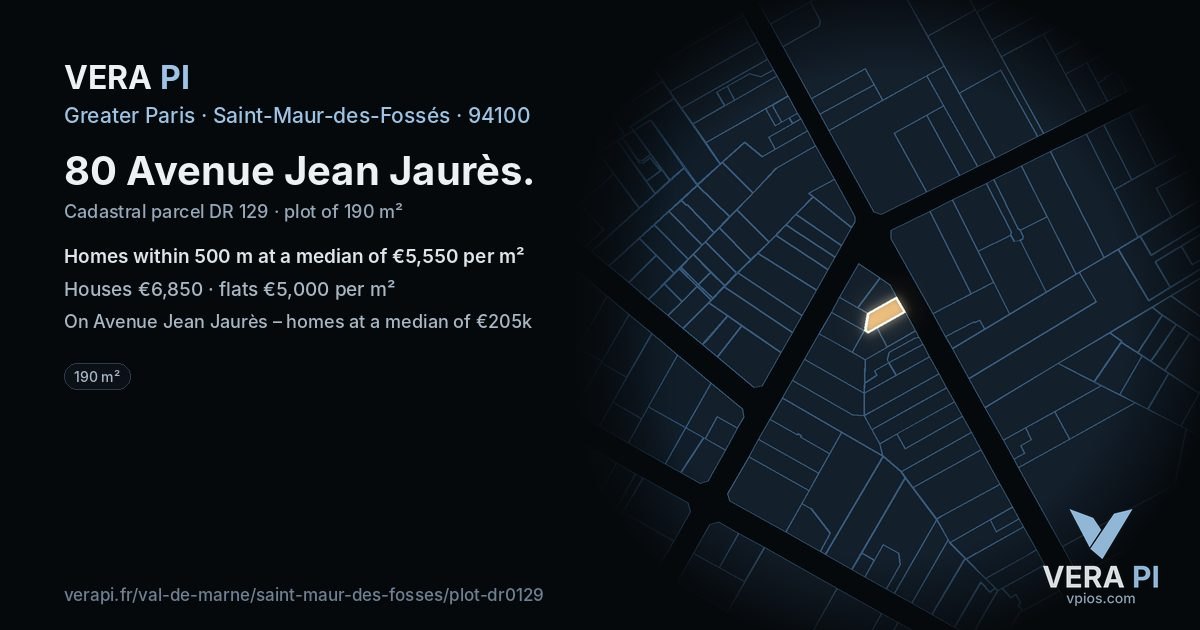 80 Avenue Jean Jaurès, Saint-Maur-des-Fossés at night – the plot lit, the parcels around coloured by the prices near them