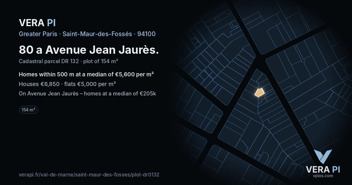 80 a Avenue Jean Jaurès, Saint-Maur-des-Fossés at night – the plot lit, the parcels around coloured by the prices near them