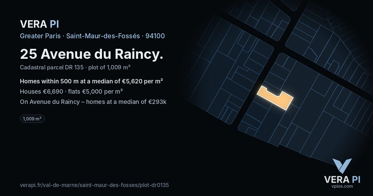 25 Avenue du Raincy, Saint-Maur-des-Fossés at night – the plot lit, the parcels around coloured by the prices near them