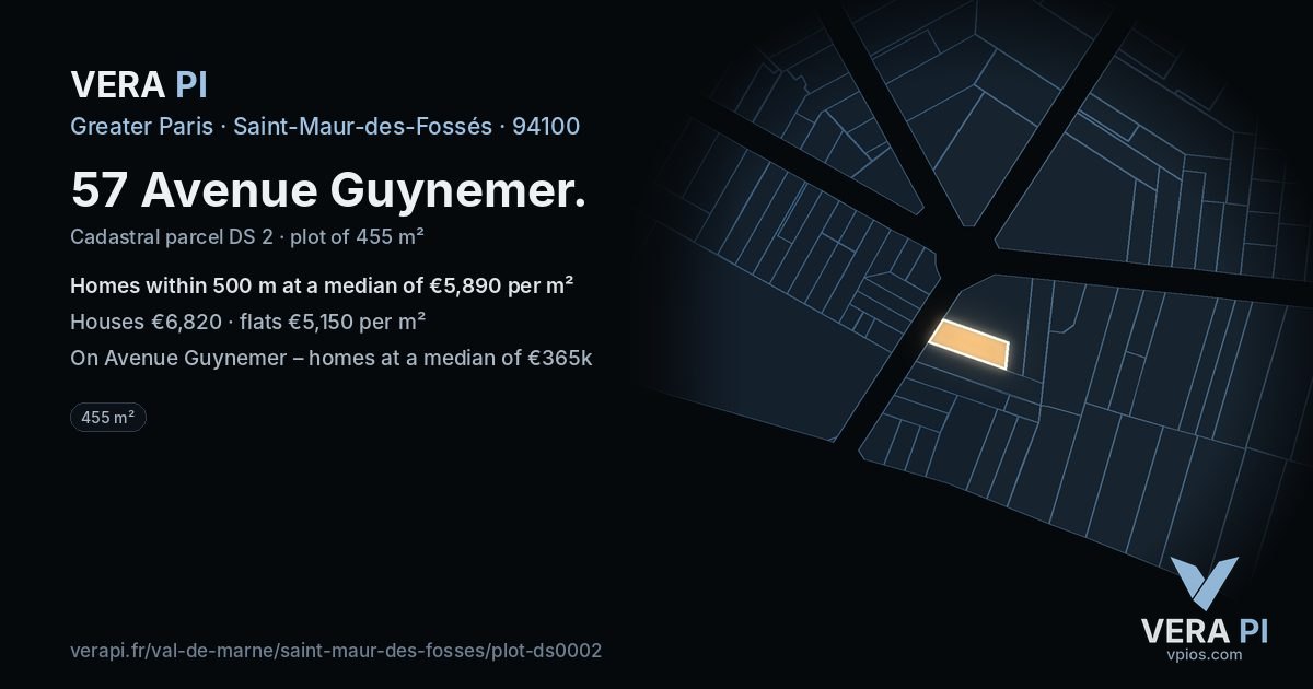 57 Avenue Guynemer, Saint-Maur-des-Fossés at night – the plot lit, the parcels around coloured by the prices near them