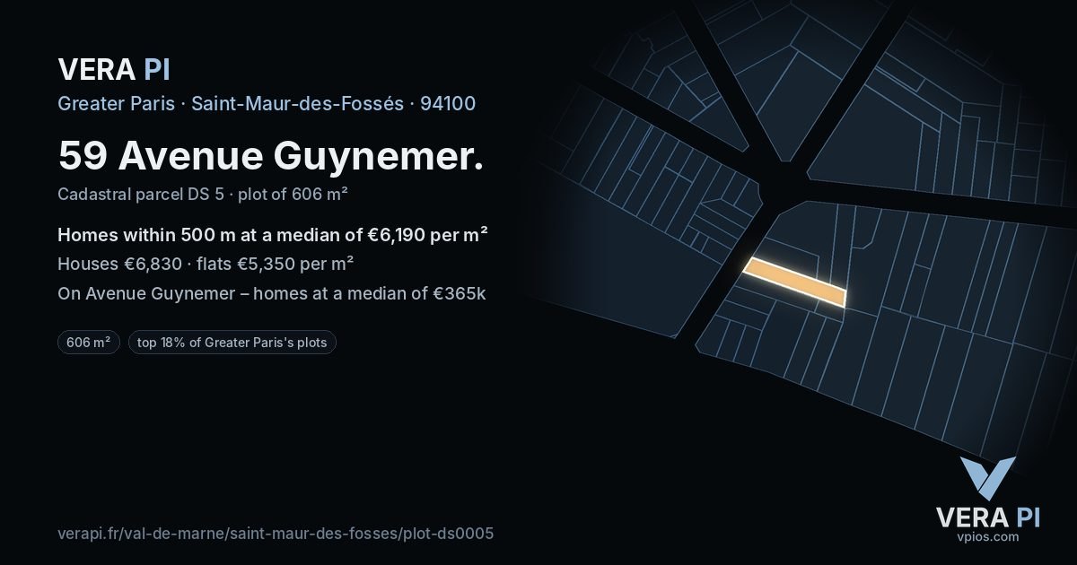 59 Avenue Guynemer, Saint-Maur-des-Fossés at night – the plot lit, the parcels around coloured by the prices near them