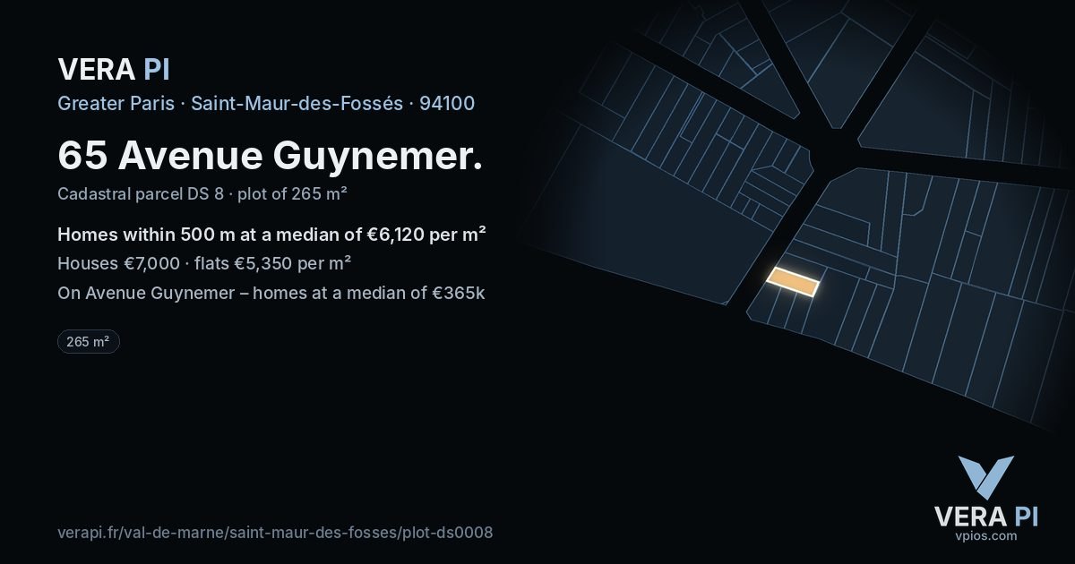 65 Avenue Guynemer, Saint-Maur-des-Fossés at night – the plot lit, the parcels around coloured by the prices near them